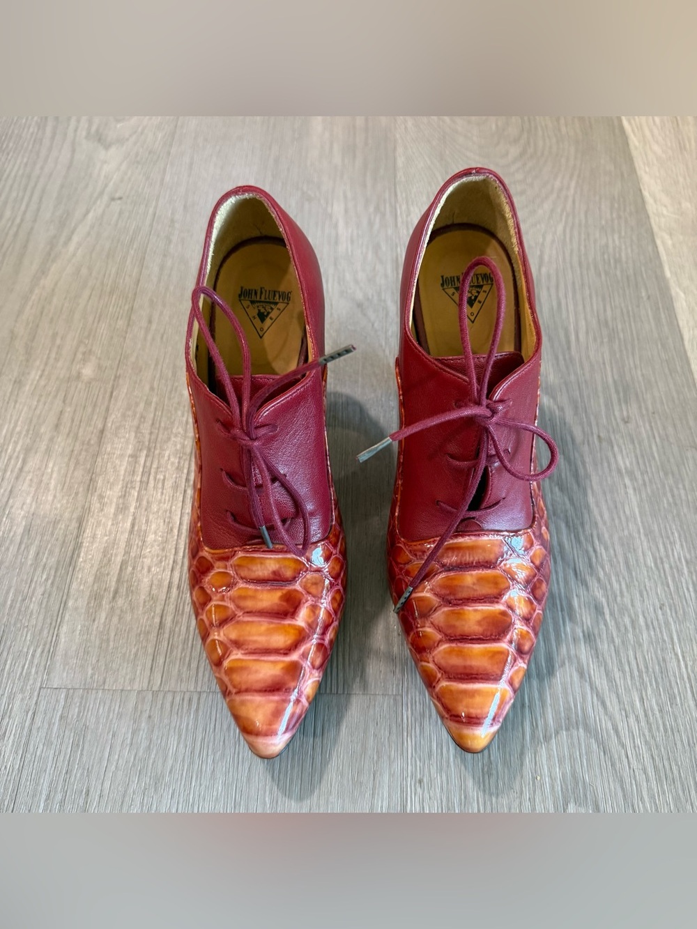 John Fluevog Celestial Communication Red Ursula Lace-Up Heel 7.5 - Picture 4 of 10